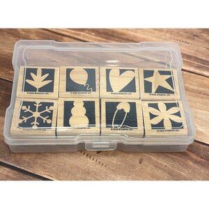 2003 STAMPIN' UP! BOLD SHAPES WOOD MOUNTED RUBBER STAMP SET OF 8 LEAF HEART STAR